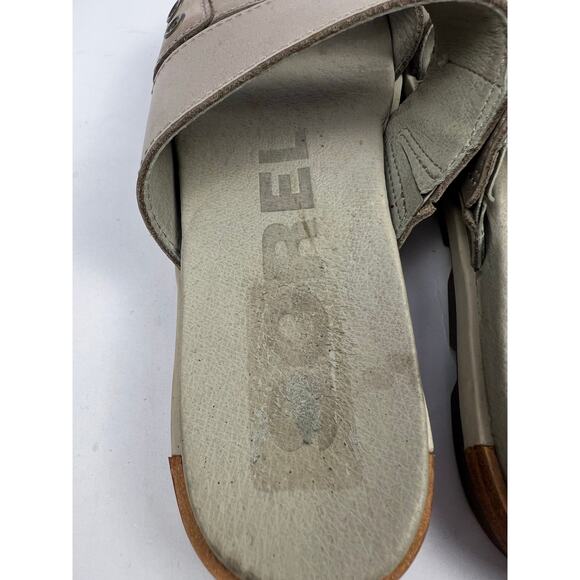 Sorel, NL2937-005 Torpeda Slide Leather Slides, Taupe, Slip-On Comfort Sandals - Picture 6 of 14